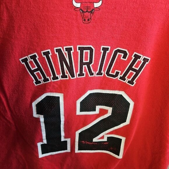 Adidas Men's Bulls NBA Lg Tshirt Basketball red cotton Hinrich #12 - Picture 10 of 12